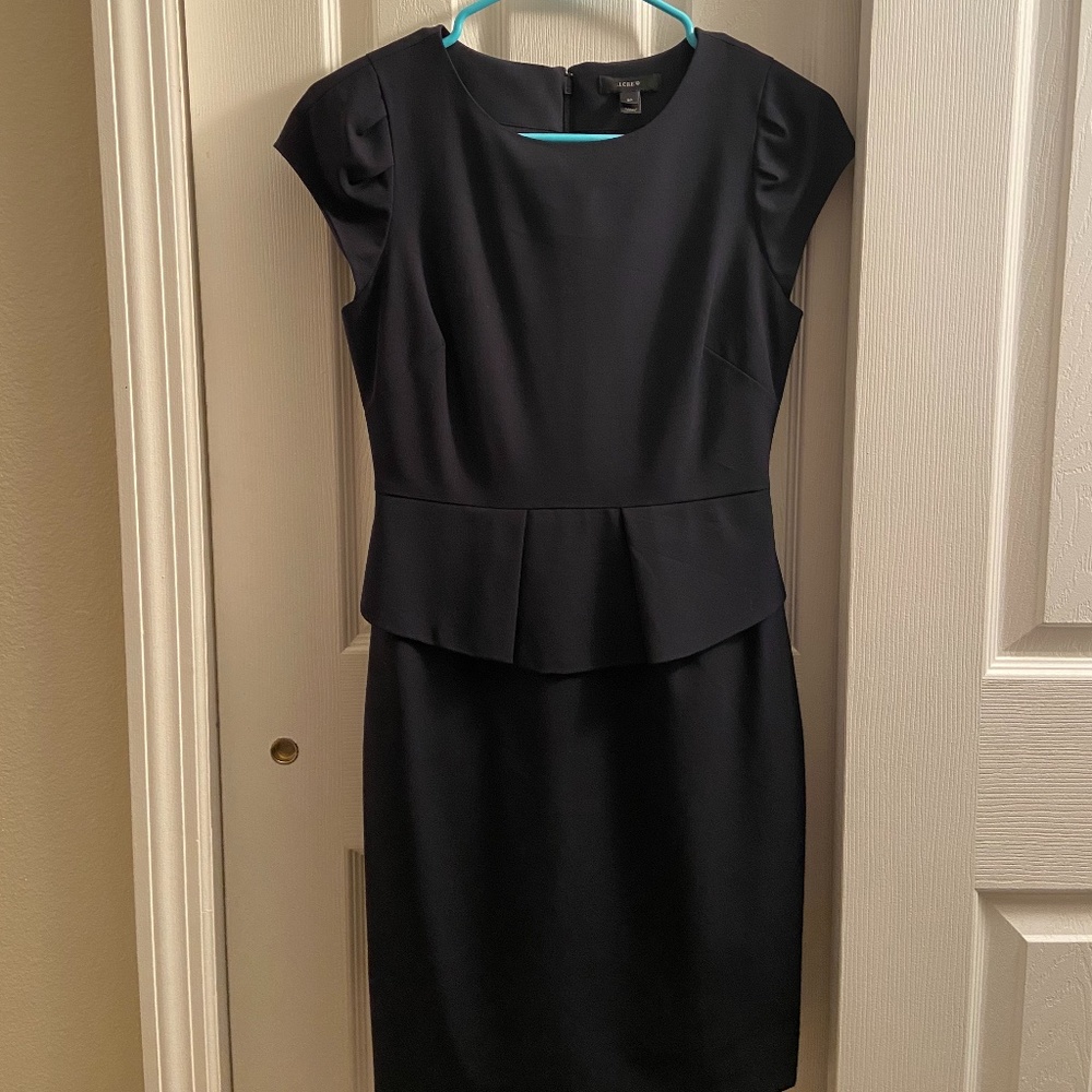 J Crew Petite Peplum Black Dress in Wool Size 2P